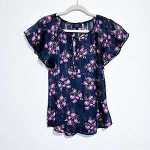 Vici Floral Flutter Sleeve Short Sleeve Blouse Top Size S